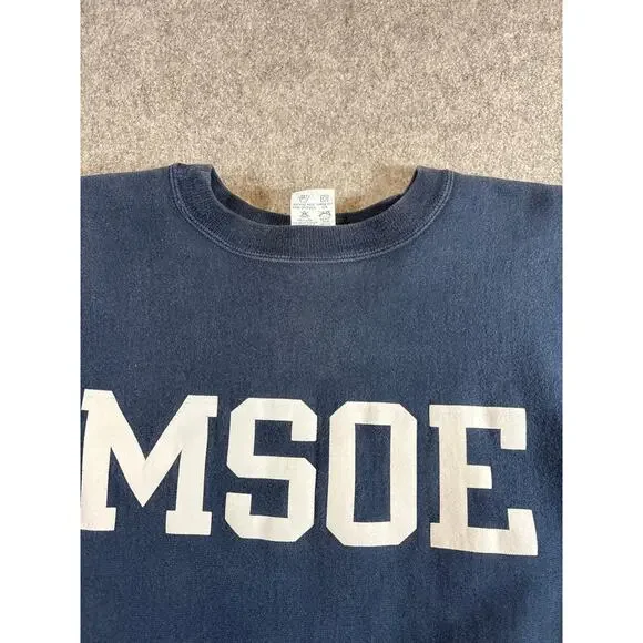 VINTAGE Champion Reverse Weave Womens Sweatshirt Blue MSOE Cropped Crewneck XL - Picture 5 of 6